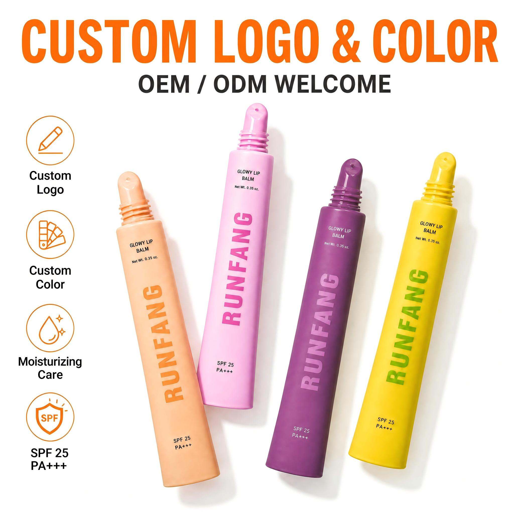 Tubos de polietileno de colores pastel para envases de brillo labial y crema para ojos.